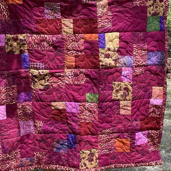 NWT. Hand Crafted Maroon/Wine Mixed Prints Lap Quilt